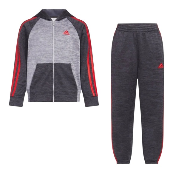 adidas Other - Toddler Boy adidas Melange Fleece Jacket and Pants Set in Gray and Red, Size 2T